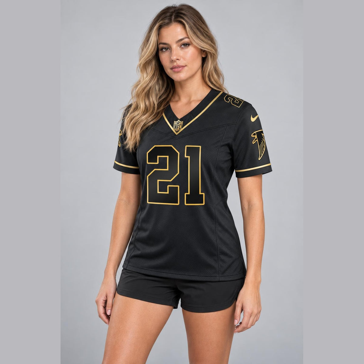 Sanders 21 Atlanta Black Gold Football Jersey - 4