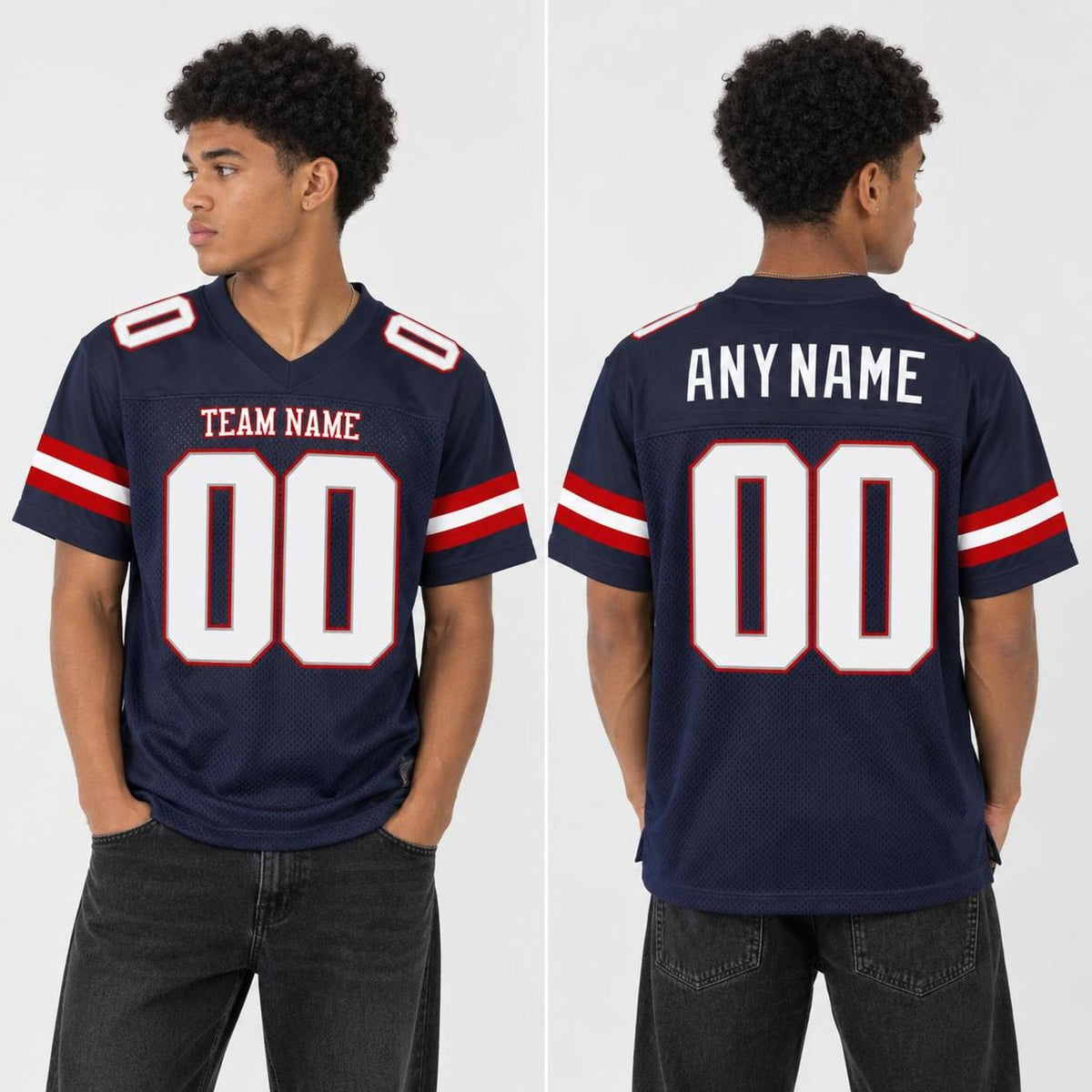 Custom Navy White-Red Mesh Football Jersey - 3