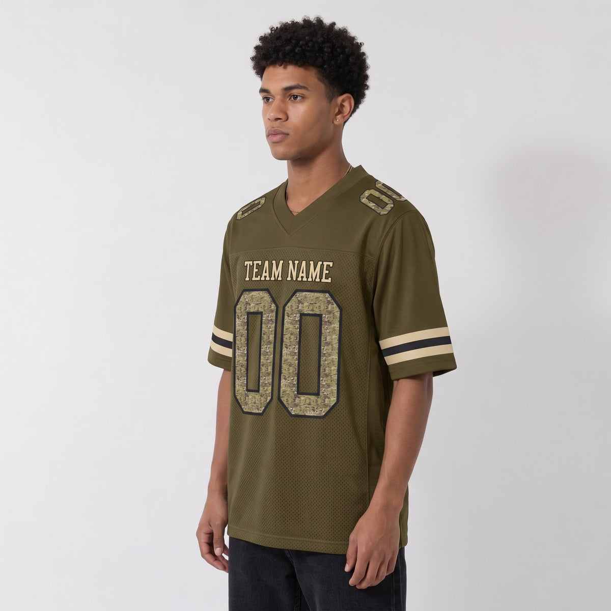 Custom Olive Camo-Black Mesh Salute To Service Football Jersey - 3