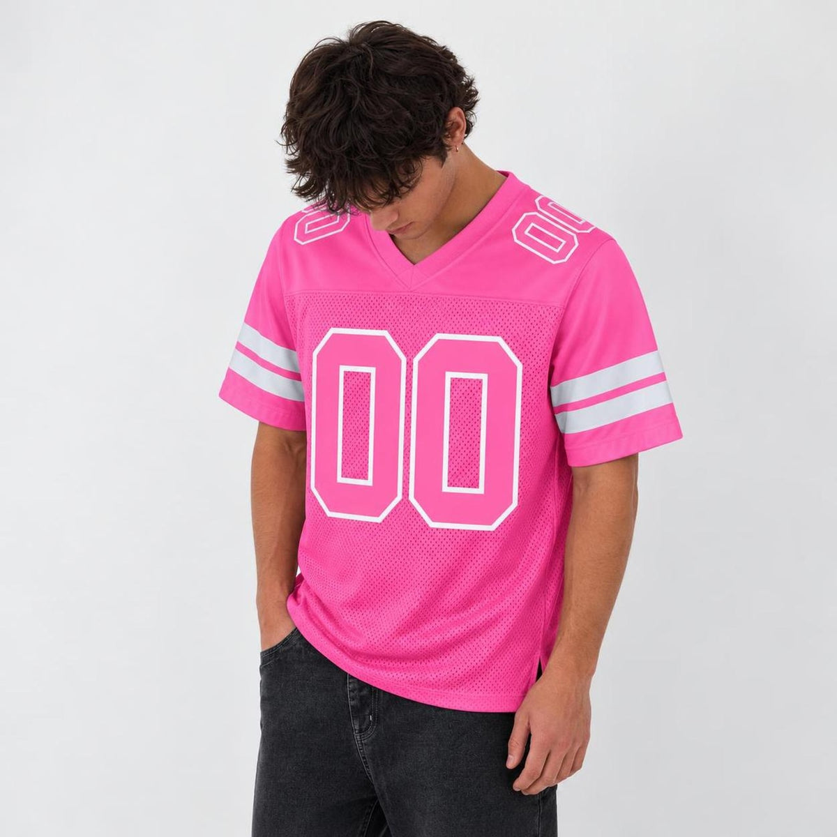Custom Pink Pink-White Mesh Football Jersey - 2