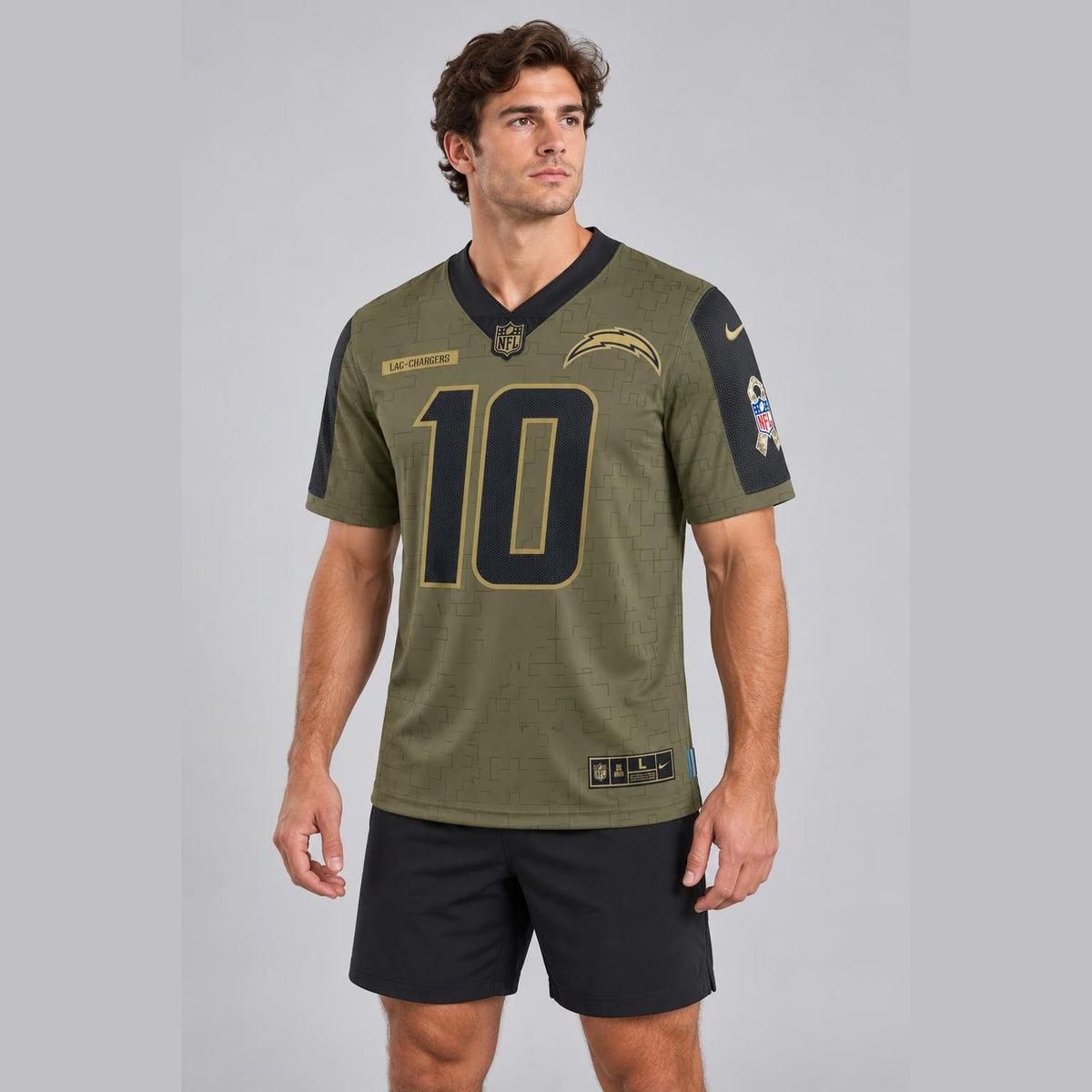 Herbert 10 Los Angeles Olive Football Jersey - 4