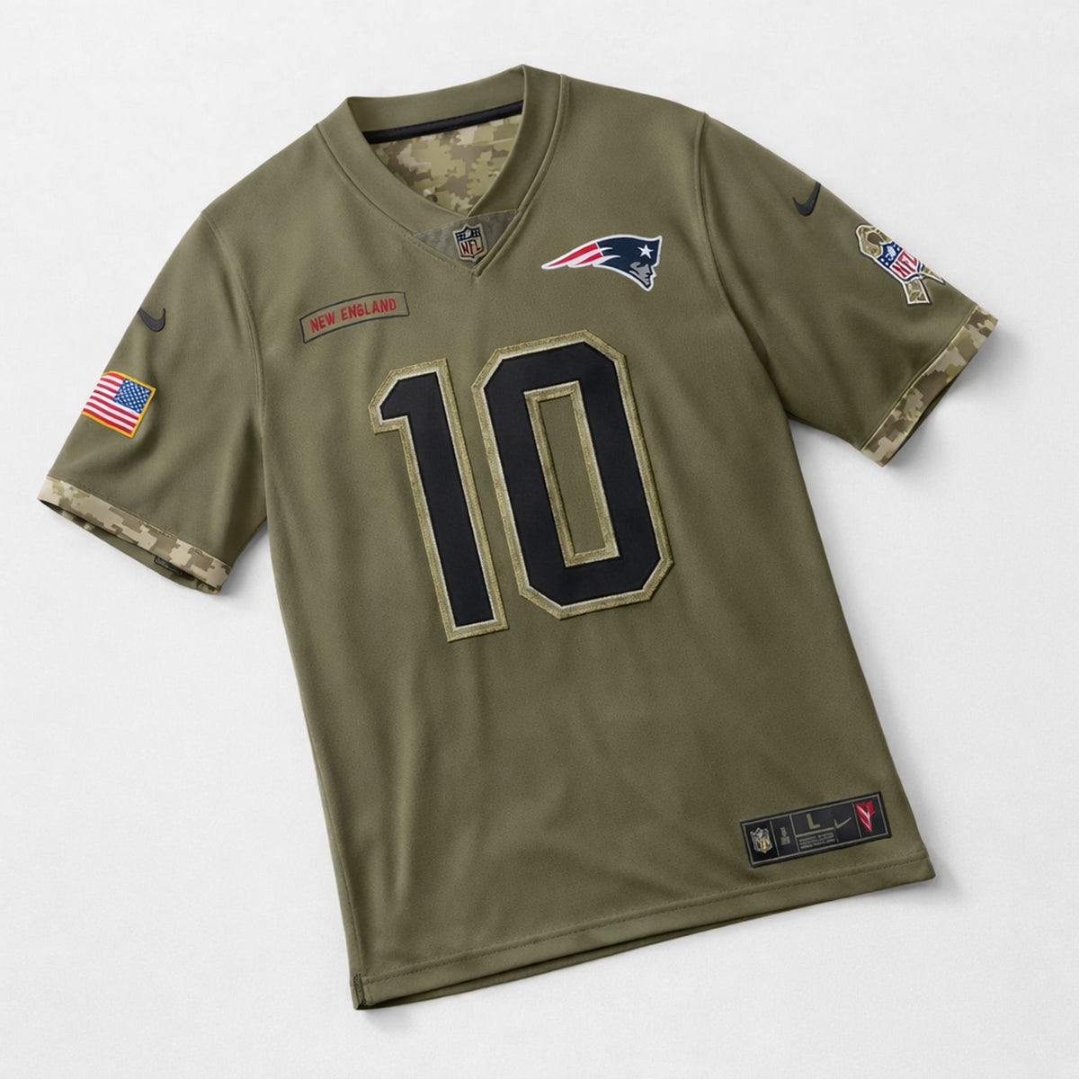 Jones 10 Patriots Football Jersey Olive Salute To Service - 3