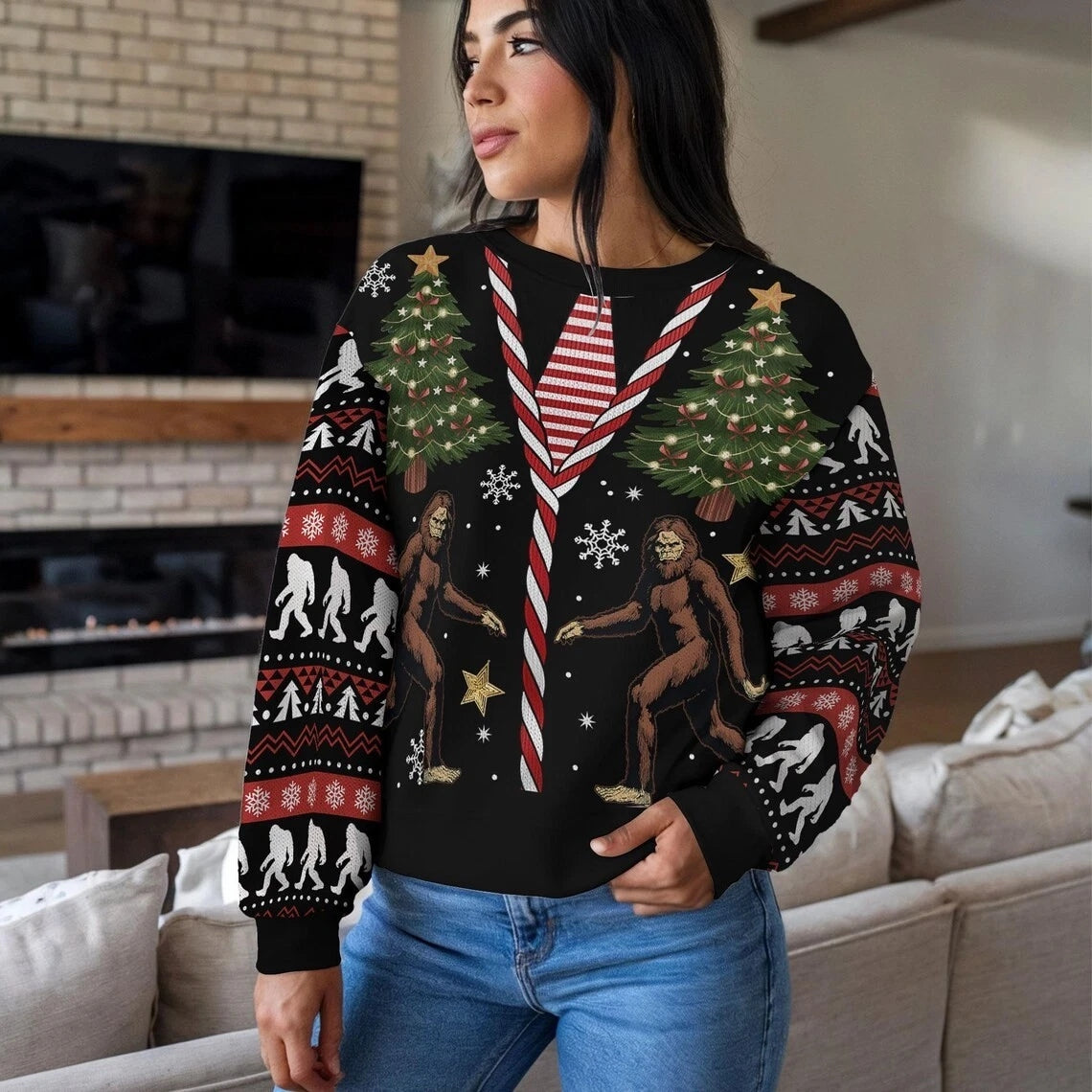 Bigfoot Sasquatch Christmas Tree Ugly Sweater Sweatshirt