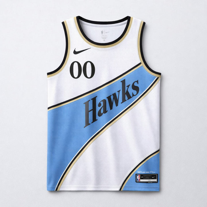 Hawks Custom Basketball Jersey White and Blue