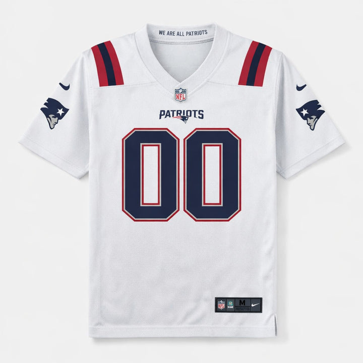 White Patriots Any Name 00 Football Jersey