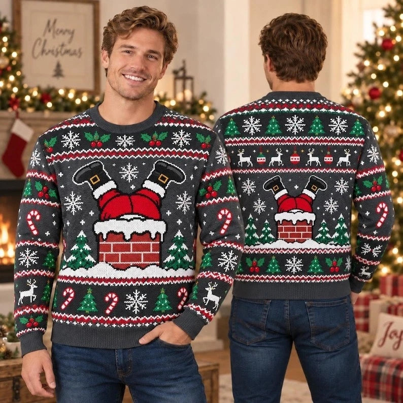 Funny Santa Stuck in Chimney Christmas Ugly Sweater Sweatshirt