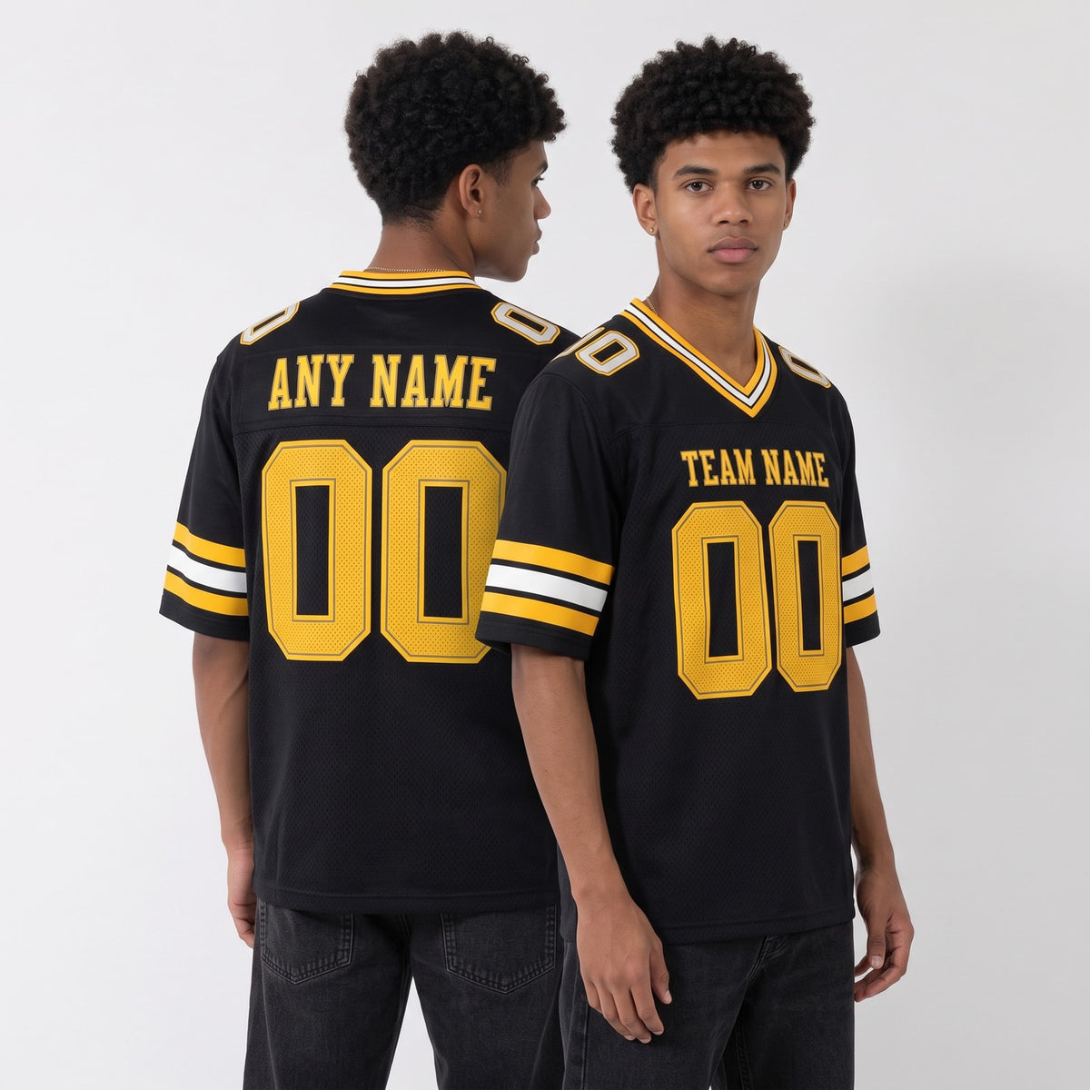 Custom Black White-Gold Football Jersey - 3