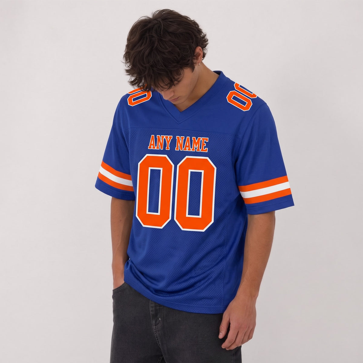 Custom Royal Orange-White Mesh Football Jersey - 2
