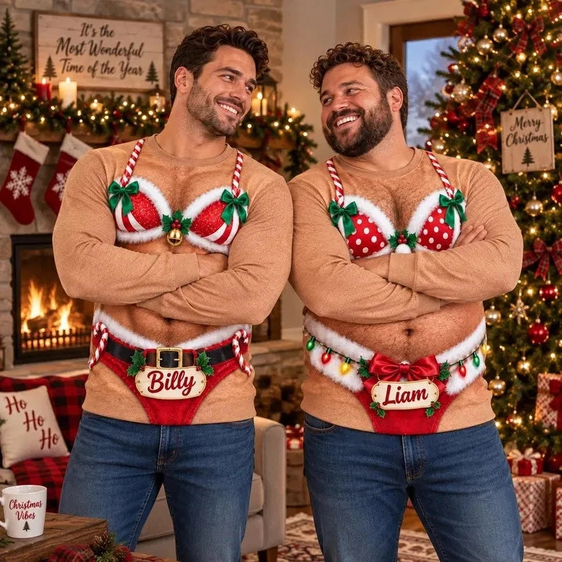Funny Sexy Santa Bikini Christmas Ugly Sweater Personalized Name Sweatshirt