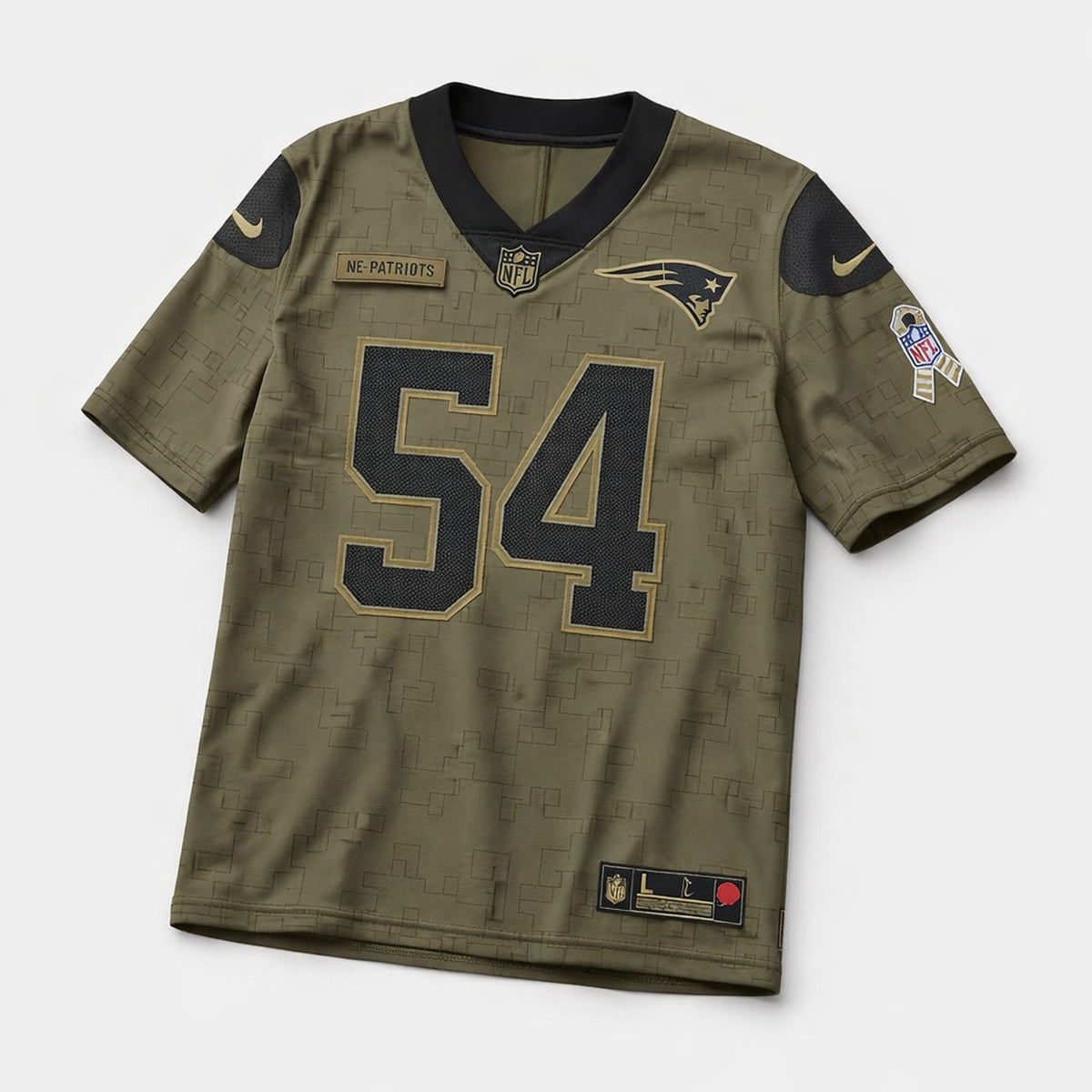 Bruschi 54 Patriots Olive Salute To Service Football Jersey - 3