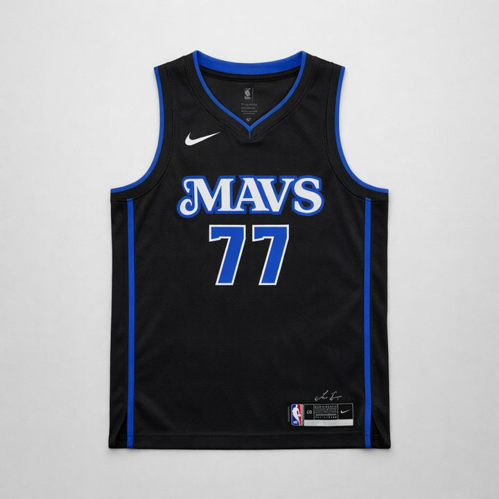 Dončić 77 Mavericks Black Basketball Jersey