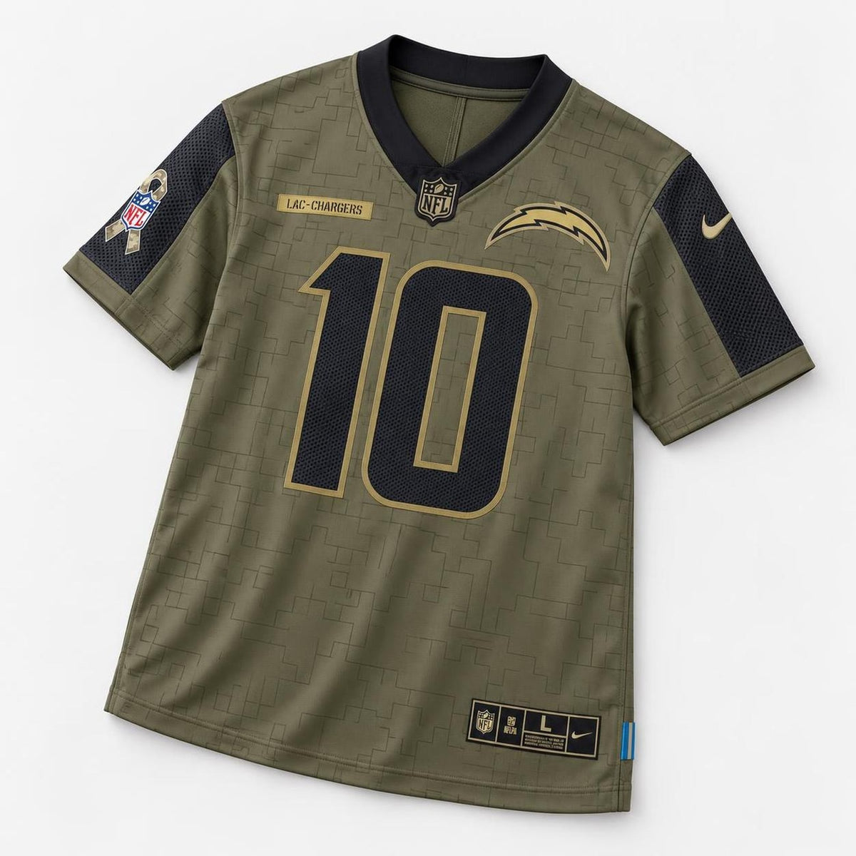 Herbert 10 Los Angeles Olive Football Jersey - 3