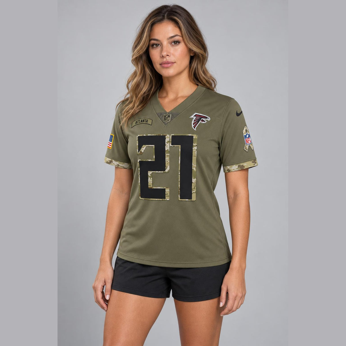 Sanders 21 Olive Atlanta Football Jersey - 4