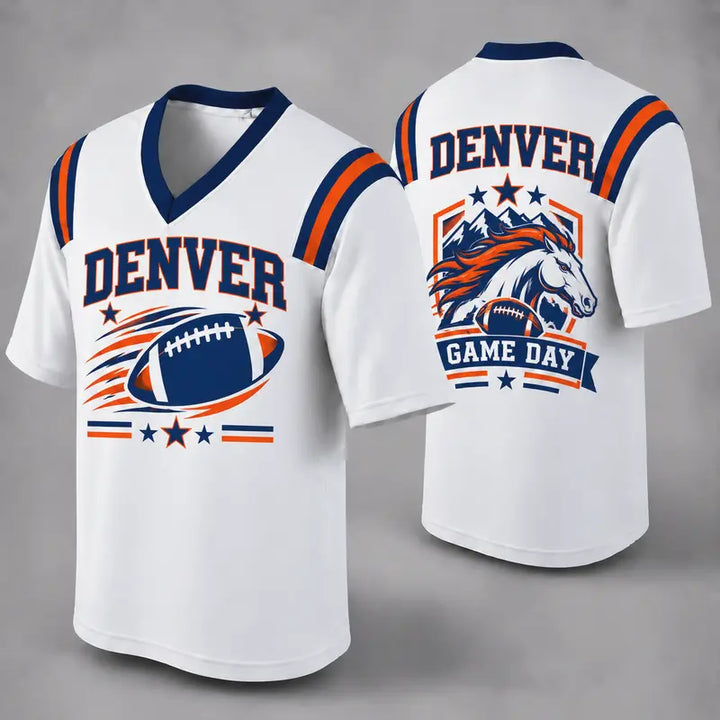DEN White Football Jersey Denver Game Day Graphic Shirt