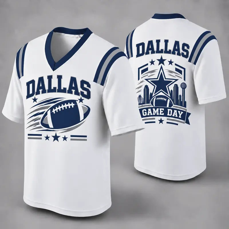 DAL White Football Jersey Dallas Game Day Graphic Shirt