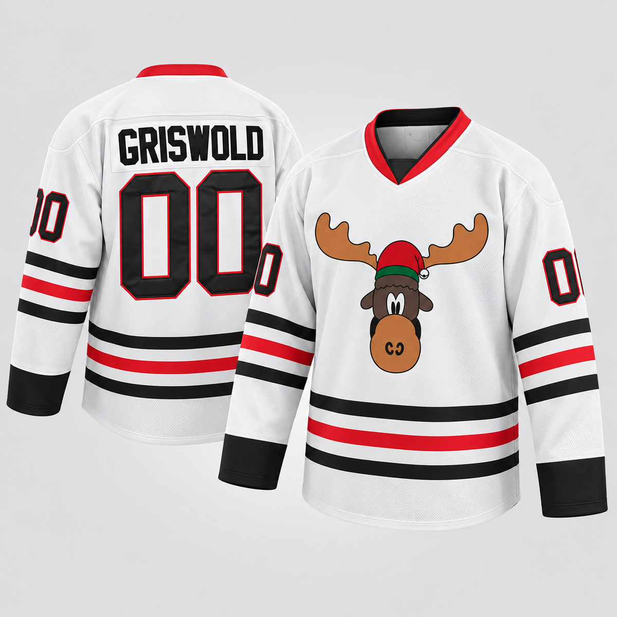 Griswold Christmas Moose White Hockey Jersey – Custom Name and Number
