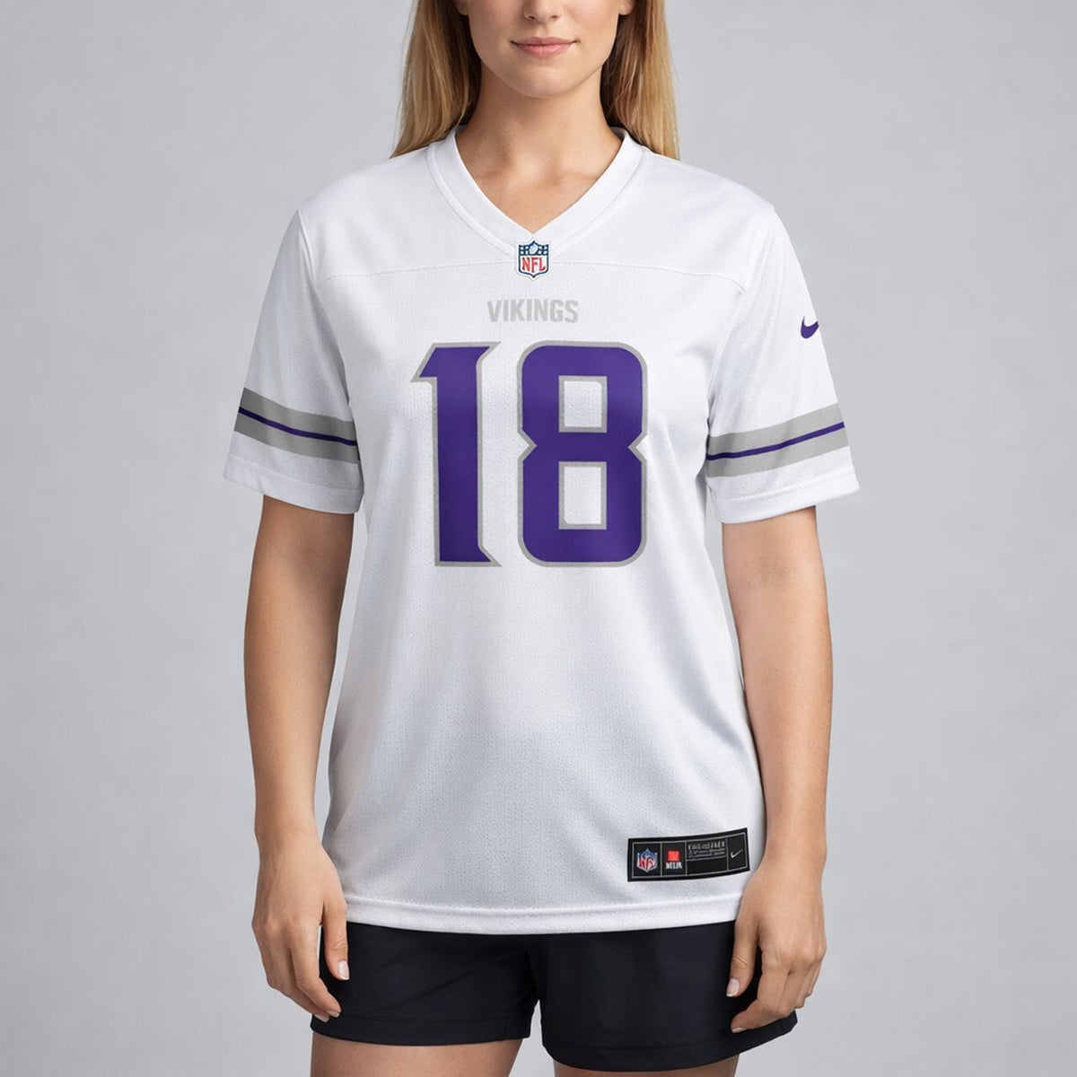 Jefferson 18 Vikings White Football Jersey - 5