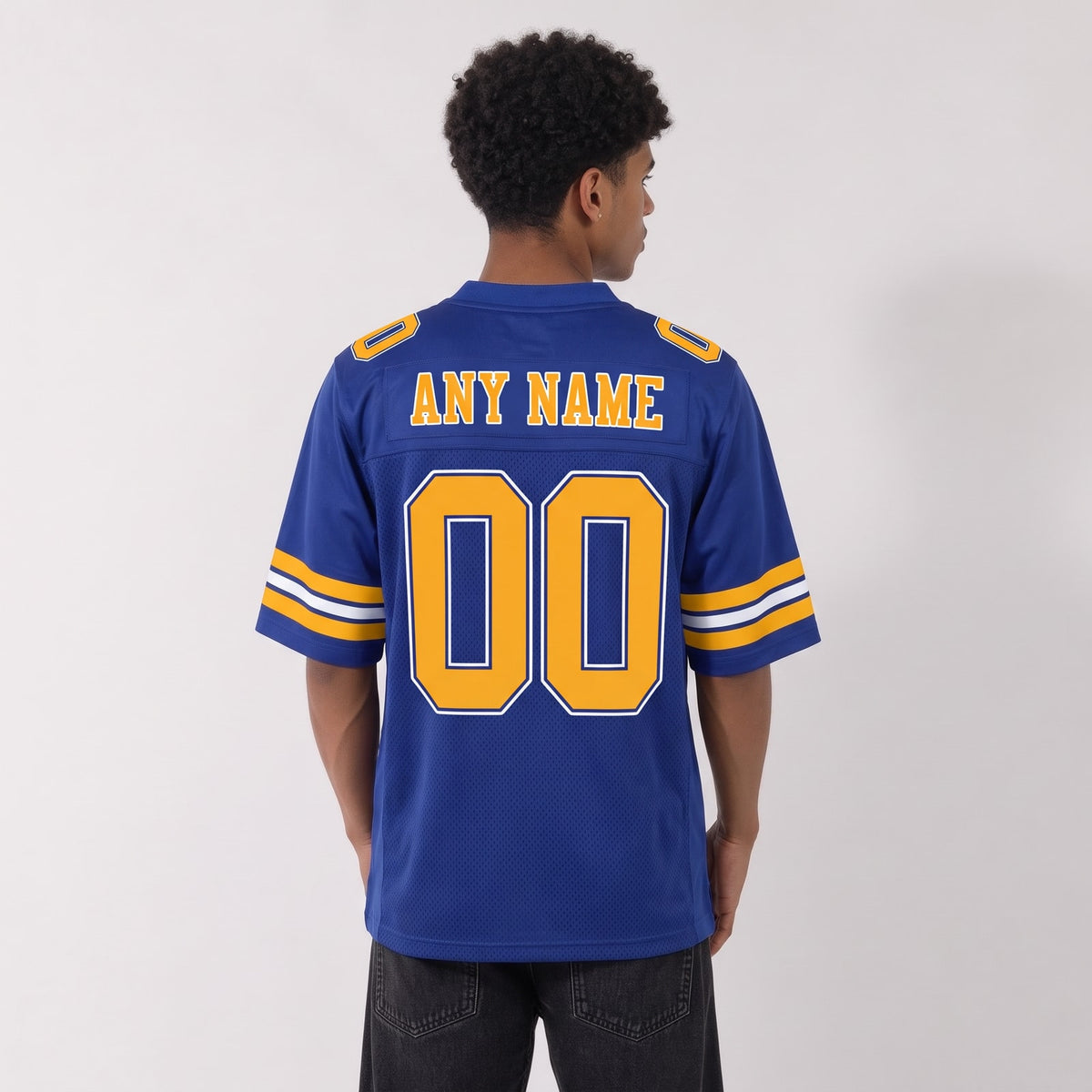 Custom Royal Gold-White Mesh Football Jersey - 3