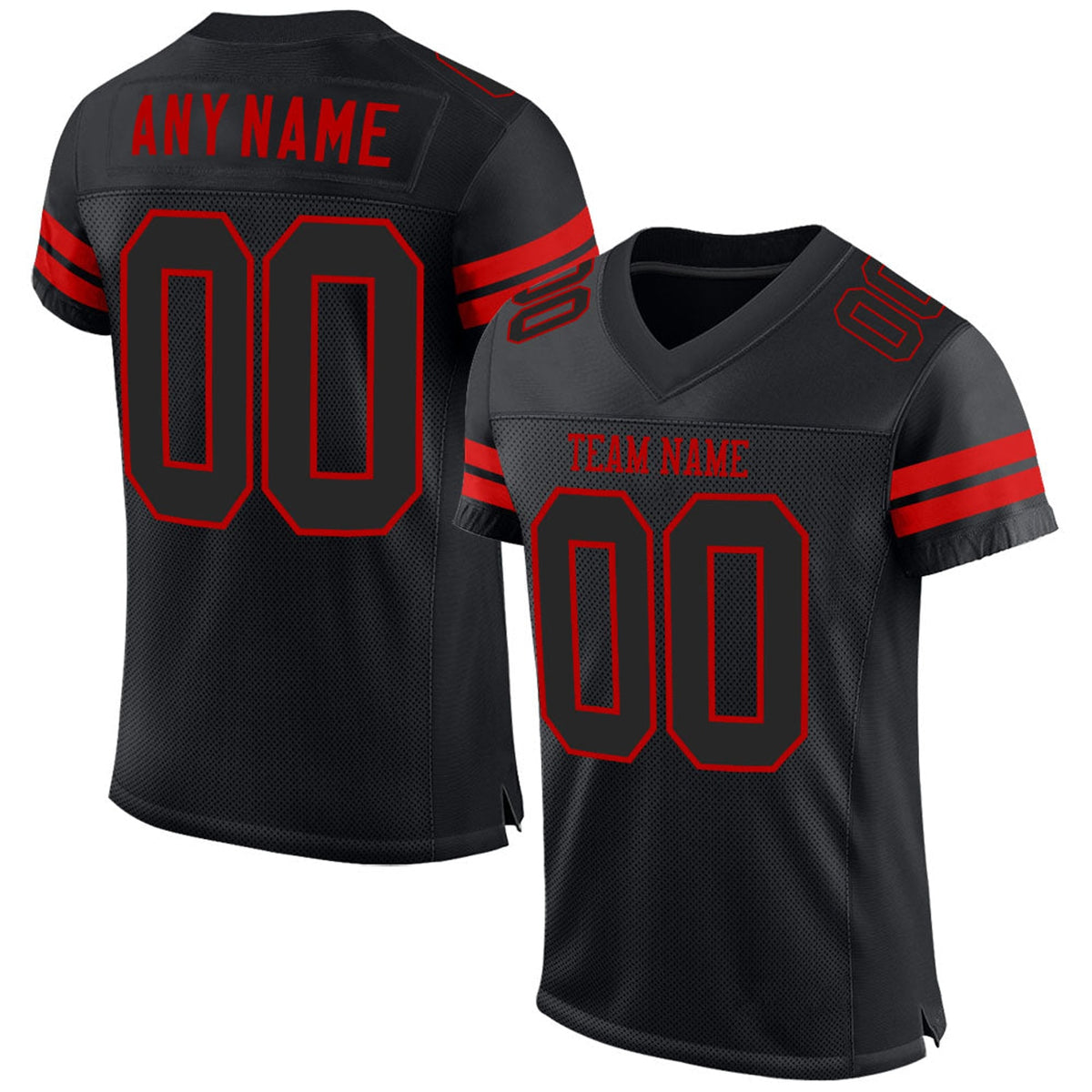 Custom Black Black-Red Mesh Football Jersey - 1