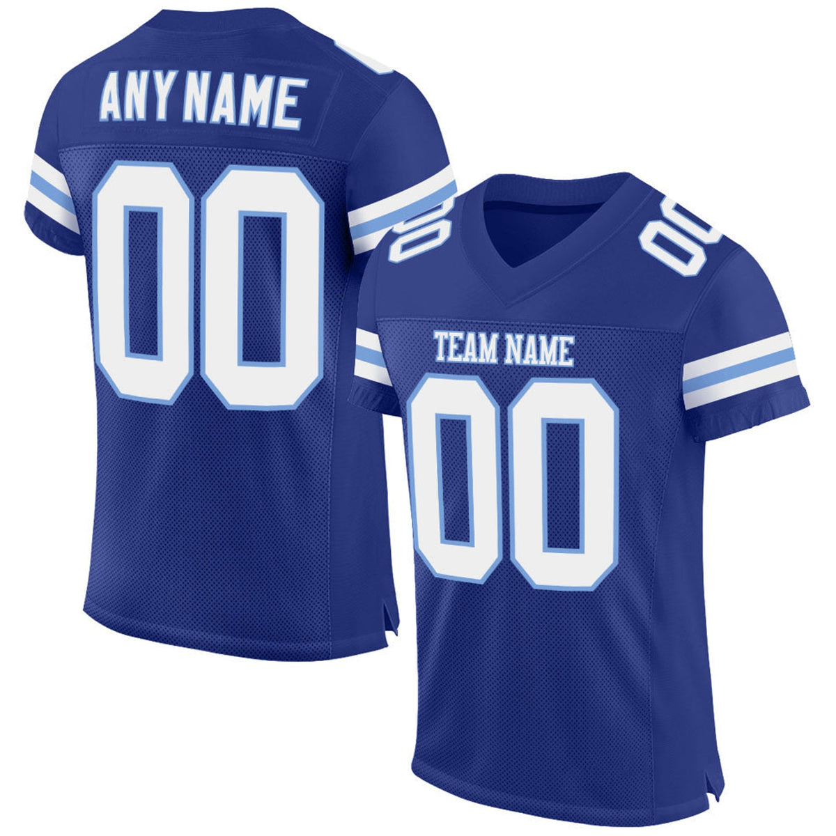 Custom Royal White-Light Blue Mesh Football Jersey - 1