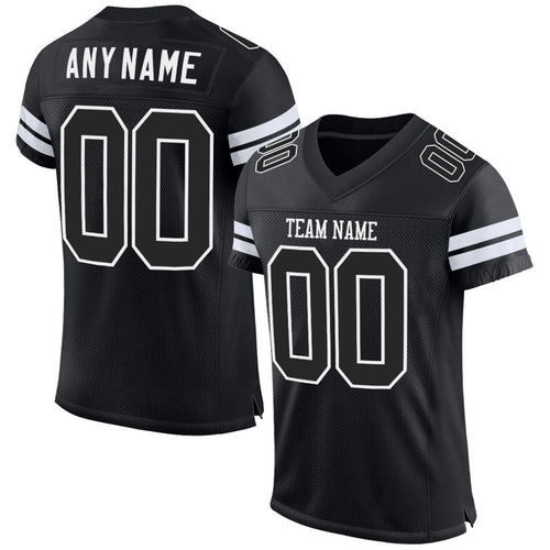 Custom Black Black-White Mesh Football Jersey - 1