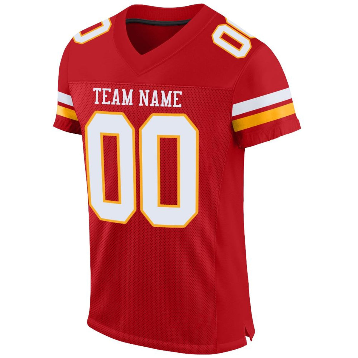 Custom Red White-Gold Mesh Football Jersey - 4