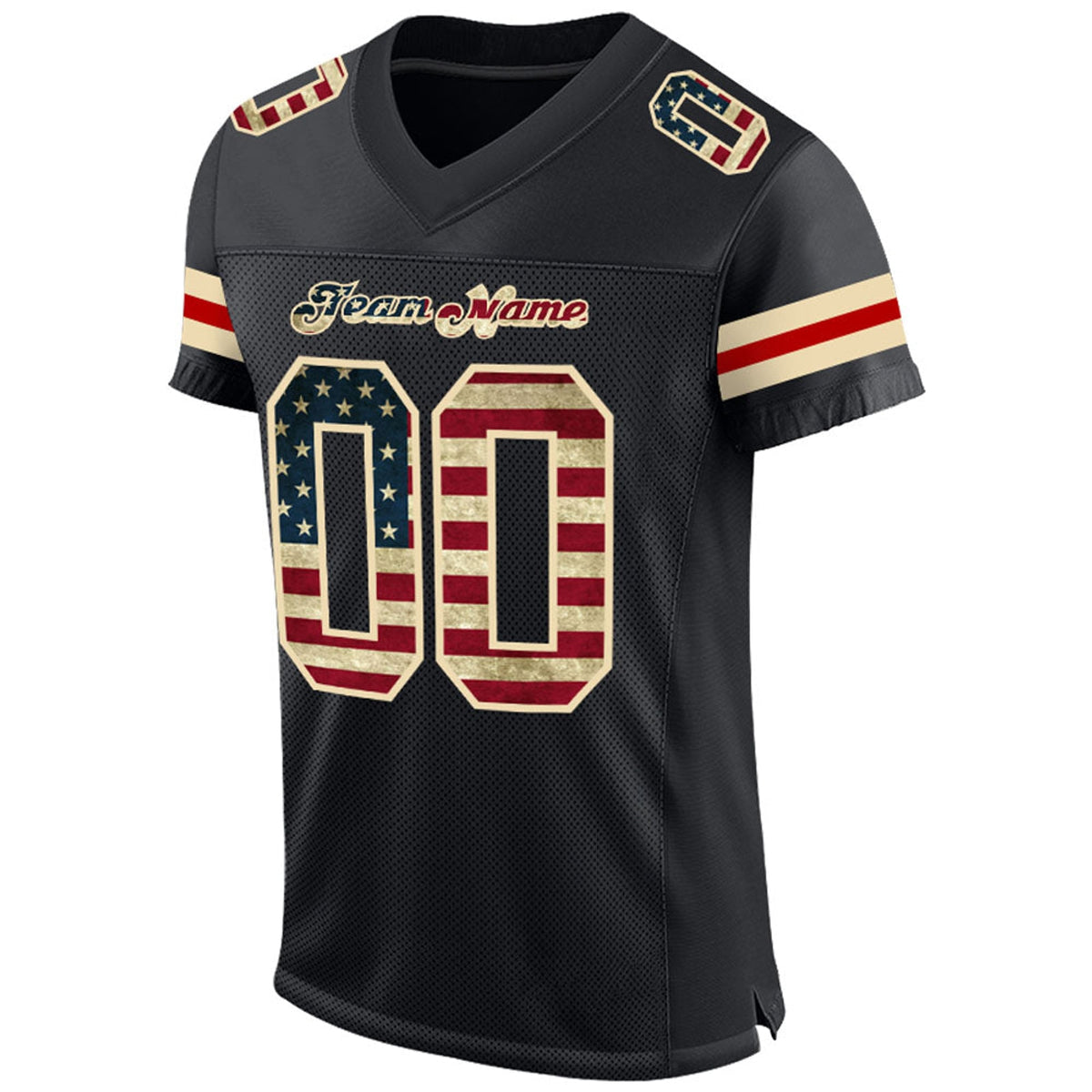 Custom Black Vintage USA Flag-Cream Mesh Football Jersey - 4