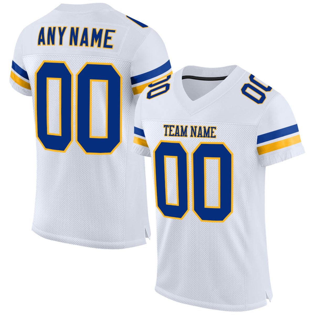 Custom White Royal-Gold Mesh Football Jersey - 1