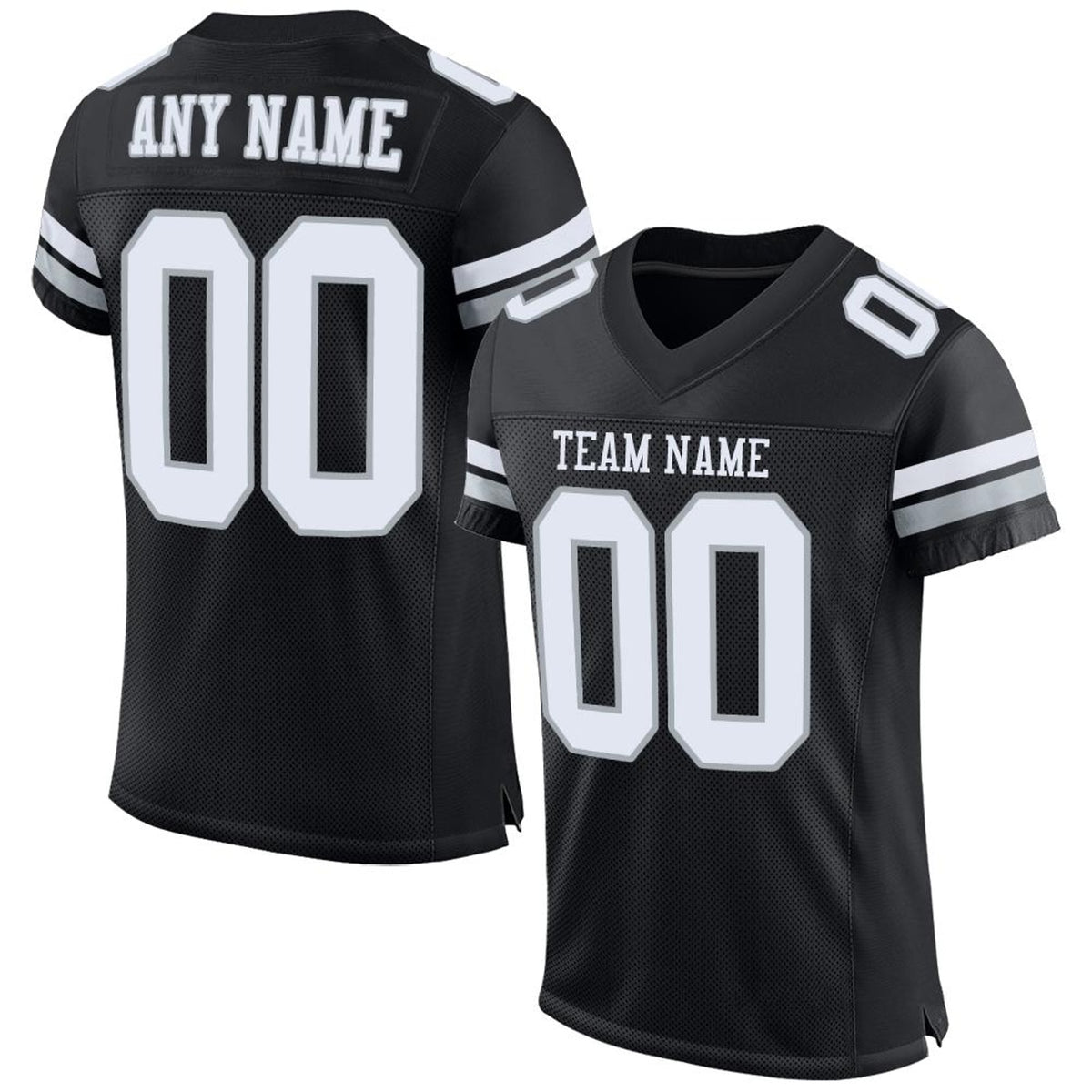 Custom Black White-Silver Mesh Football Jersey - 1