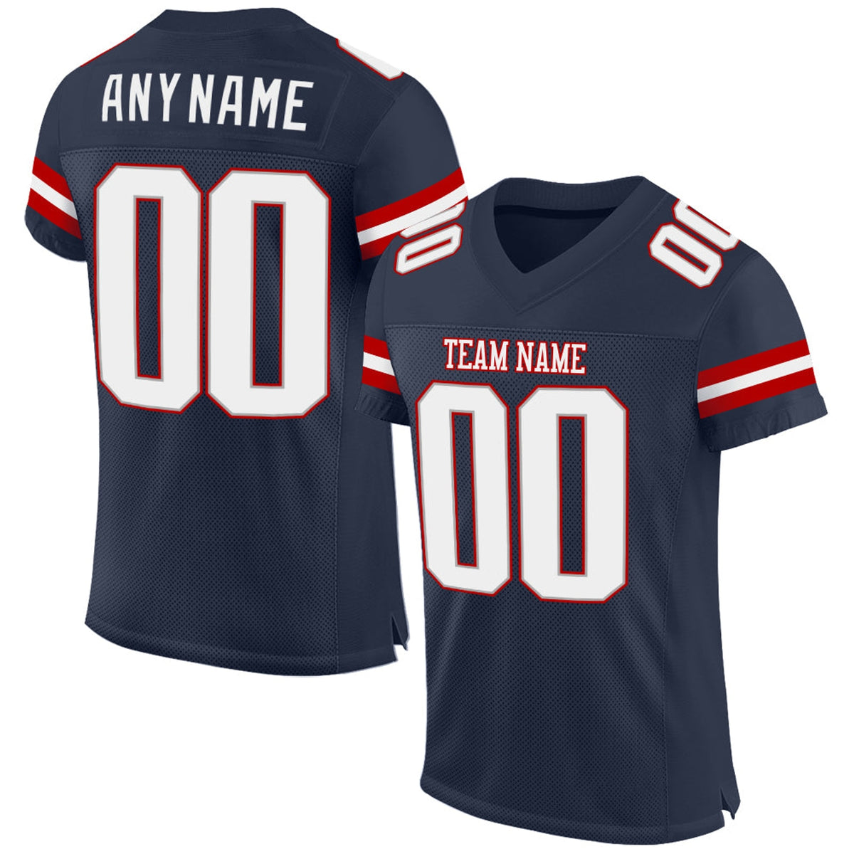 Custom Navy White-Red Mesh Football Jersey - 1