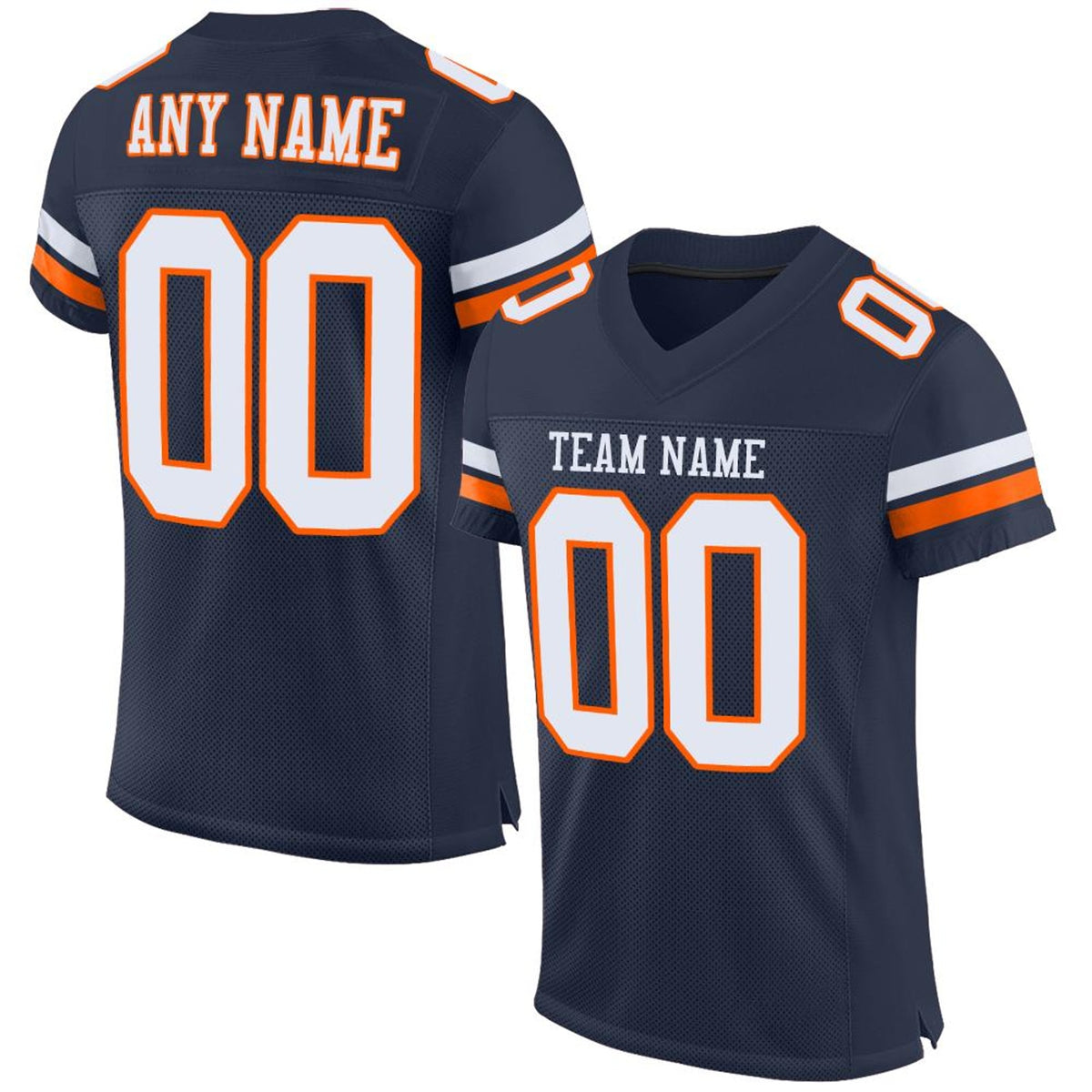 Custom Navy White-Orange Mesh Football Jersey - 1