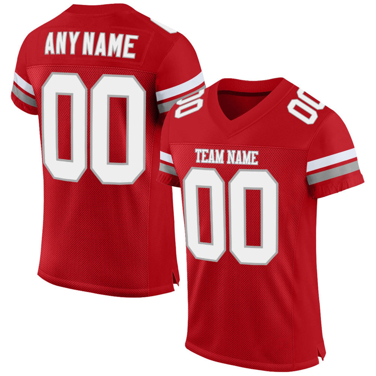 Custom Red White-Gray Mesh Football Jersey - 1