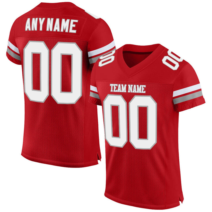 Red Silver Varsity Football Jersey – Custom Name and Number