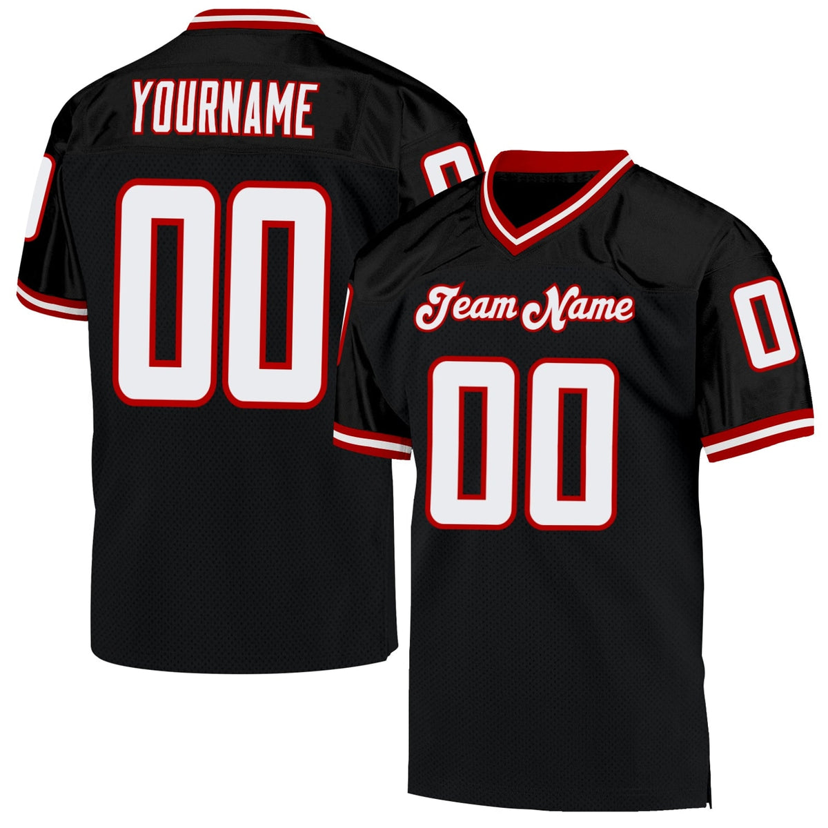 Custom Black White-Red Mesh Throwback Football Jersey - 1