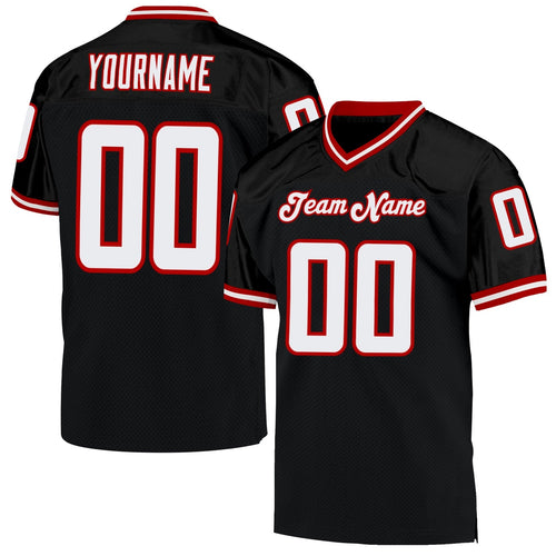 Custom Black White-Red Mesh Throwback Football Jersey - 1