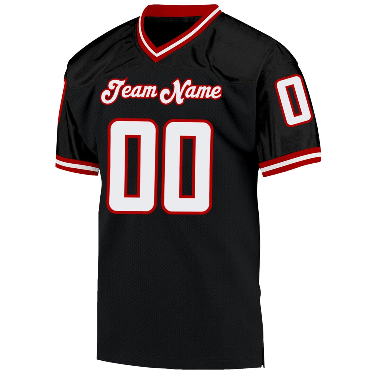 Custom Black White-Red Mesh Throwback Football Jersey - 4