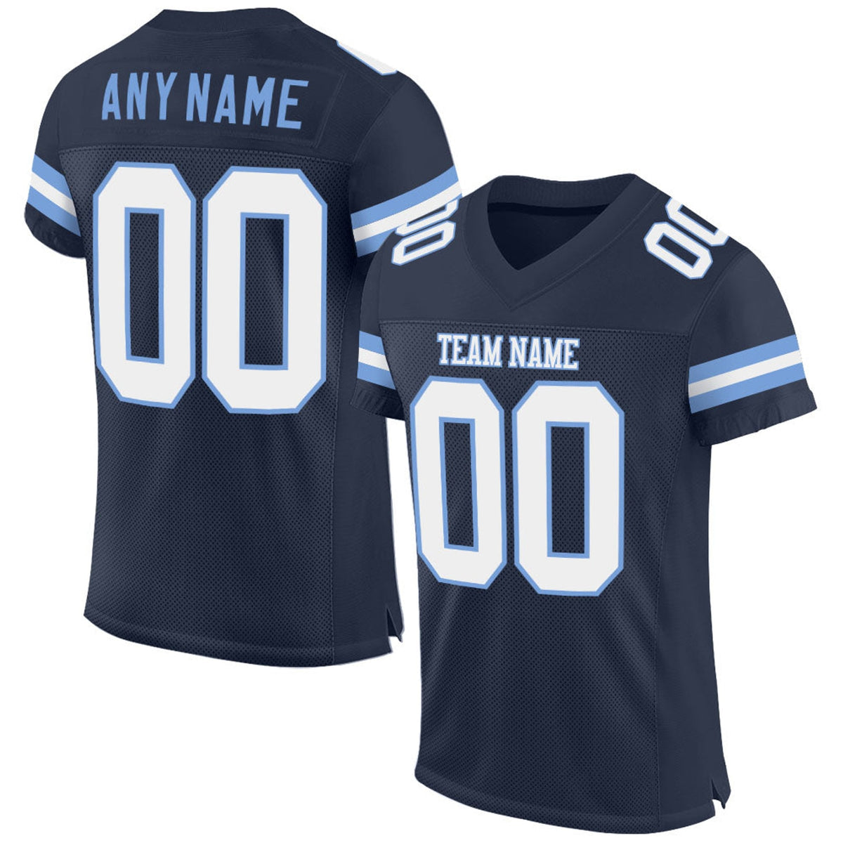 Custom Navy White-Light Blue Mesh Football Jersey - 1