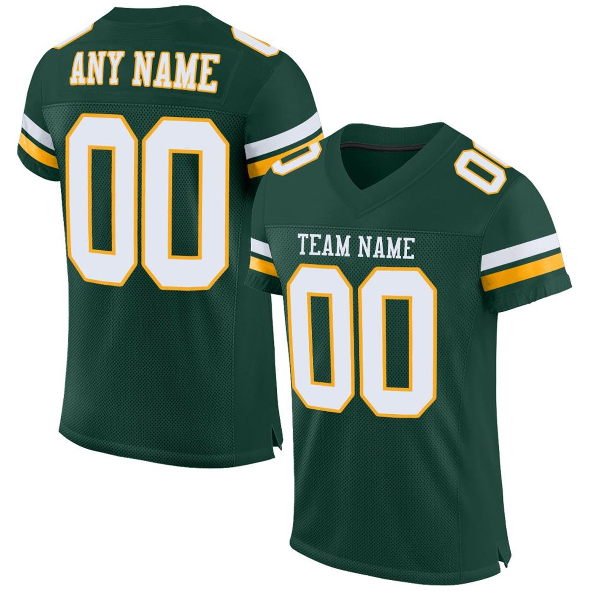 Custom Green White-Gold Mesh Football Jersey - 1