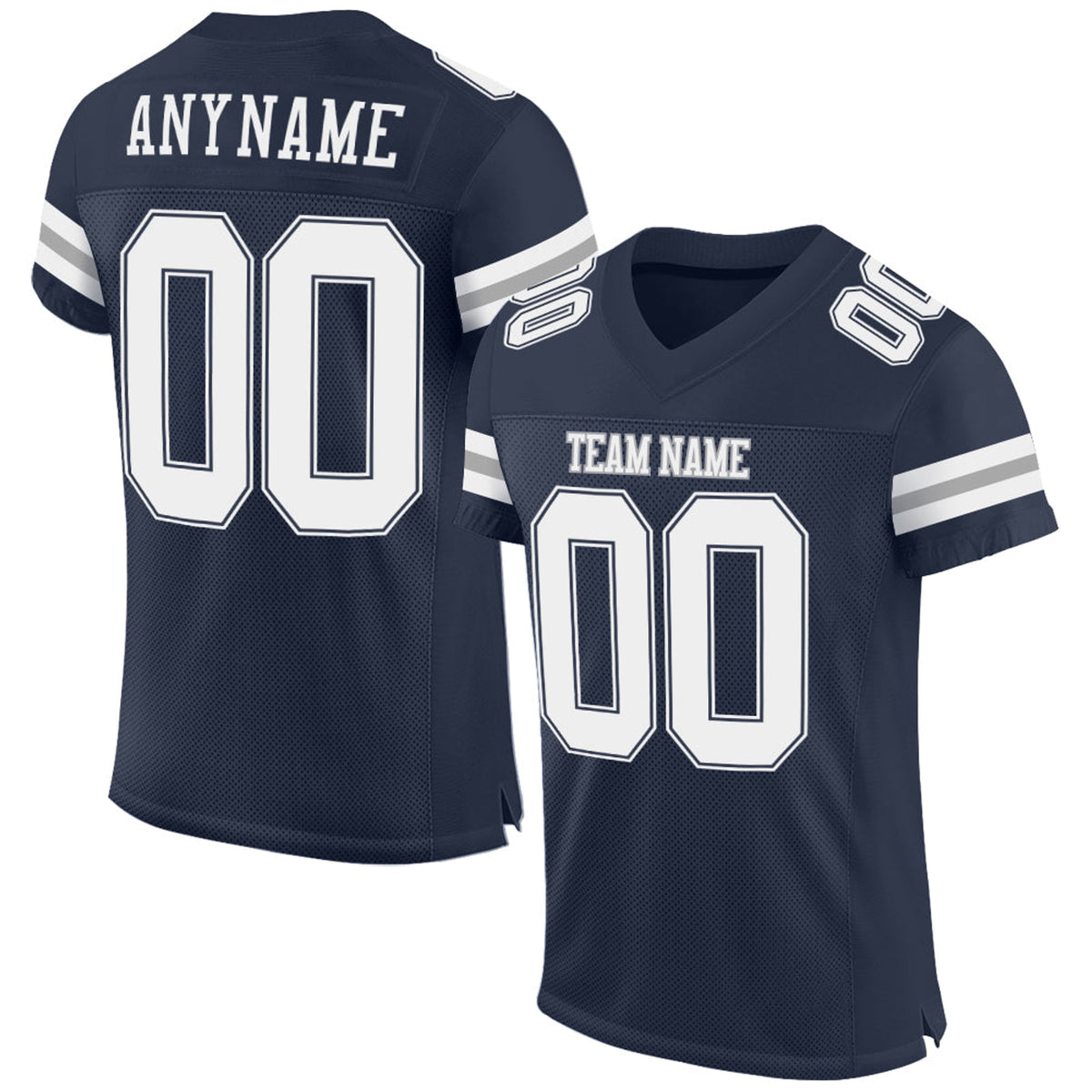 Custom Navy White-Gray Mesh Football Jersey - 1