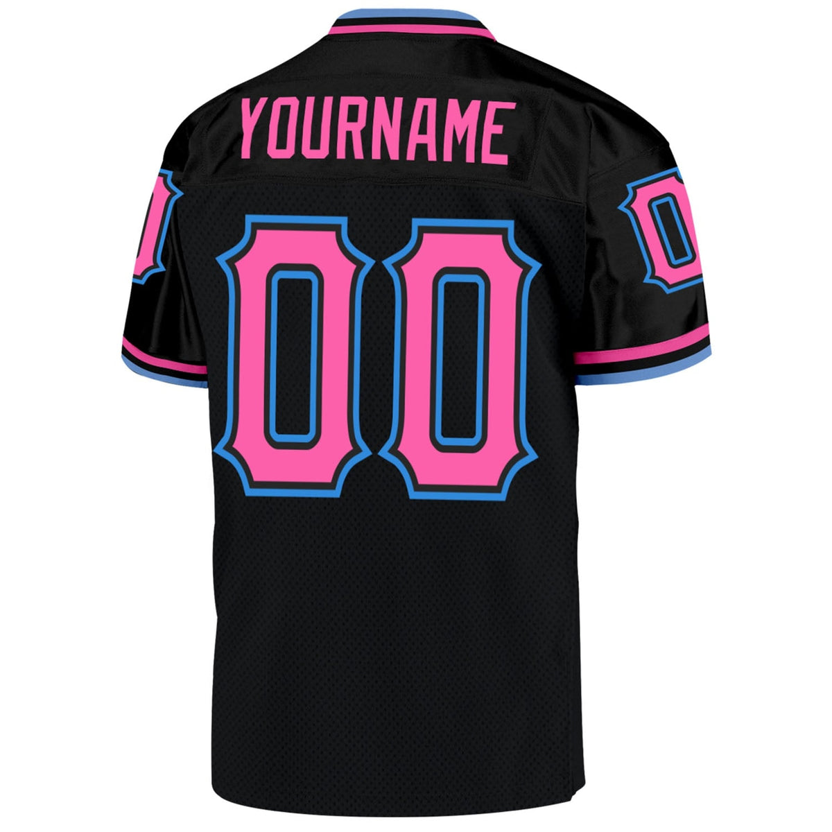 Custom Black Pink-Powder Blue Mesh Throwback Football Jersey - 5