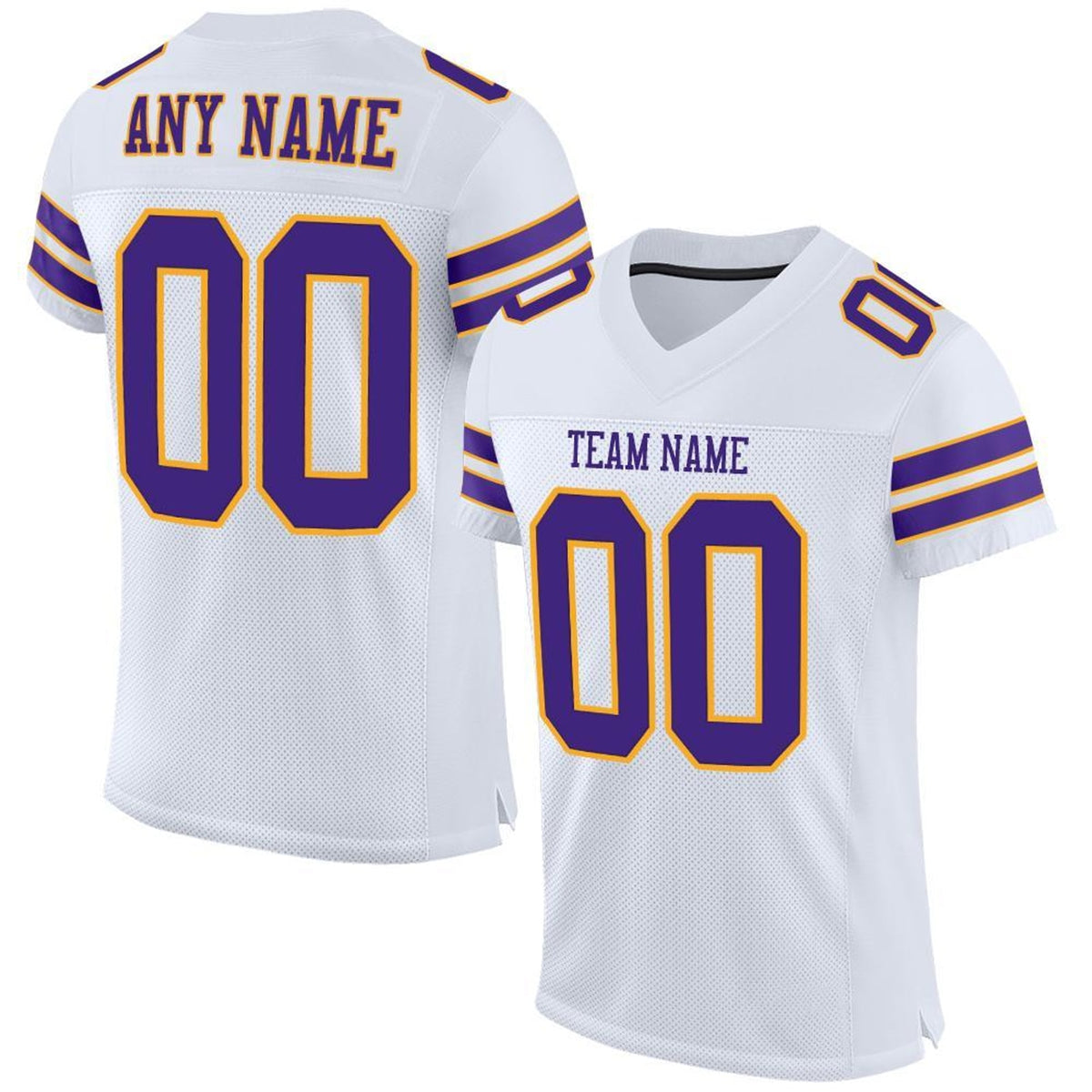 Custom White Purple-Gold Mesh Football Jersey - 1