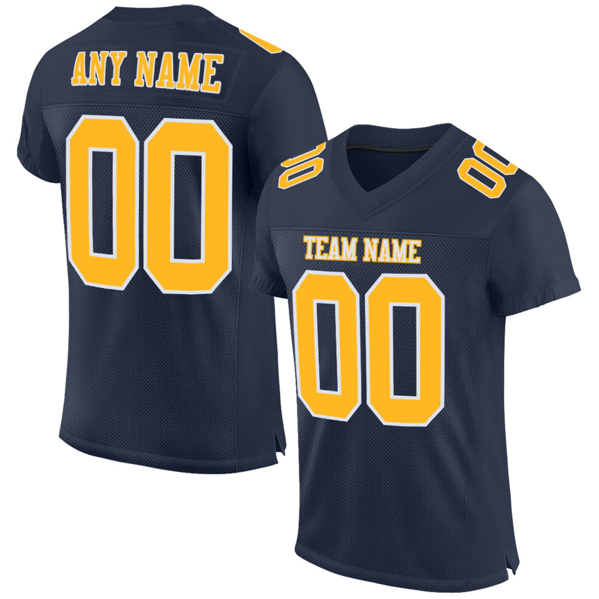 Custom Navy Gold-White Mesh Football Jersey - 1