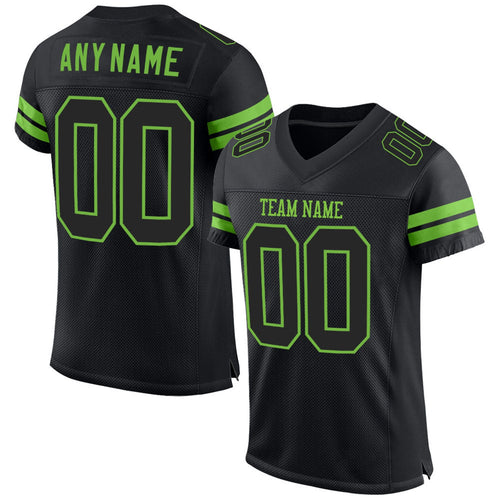 Custom Black Black-Neon Green Mesh Football Jersey - 1