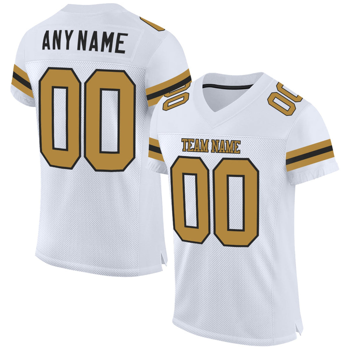 Custom White Old Gold-Black Mesh Football Jersey - 1