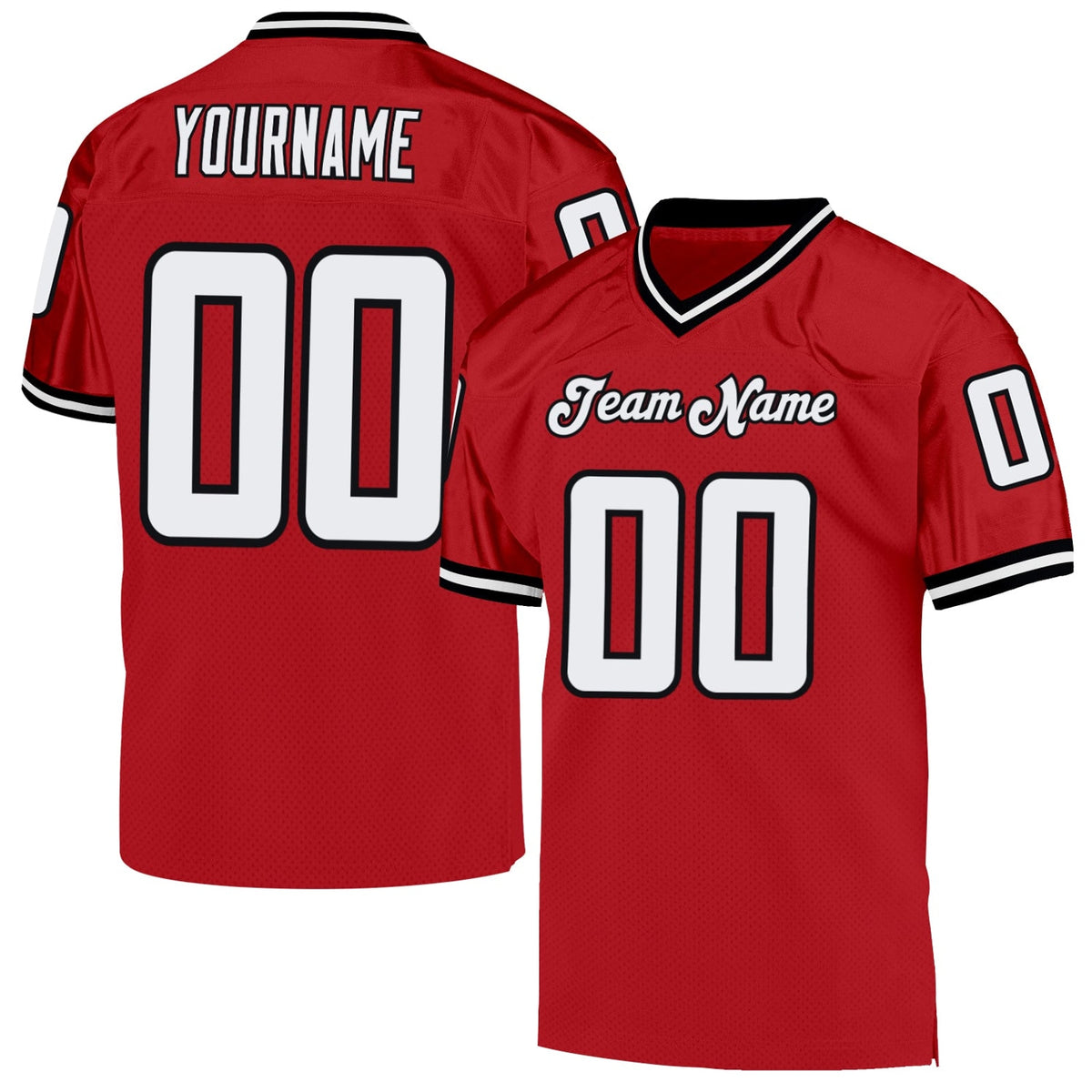 Custom Red White-Black Mesh Throwback Football Jersey - 1