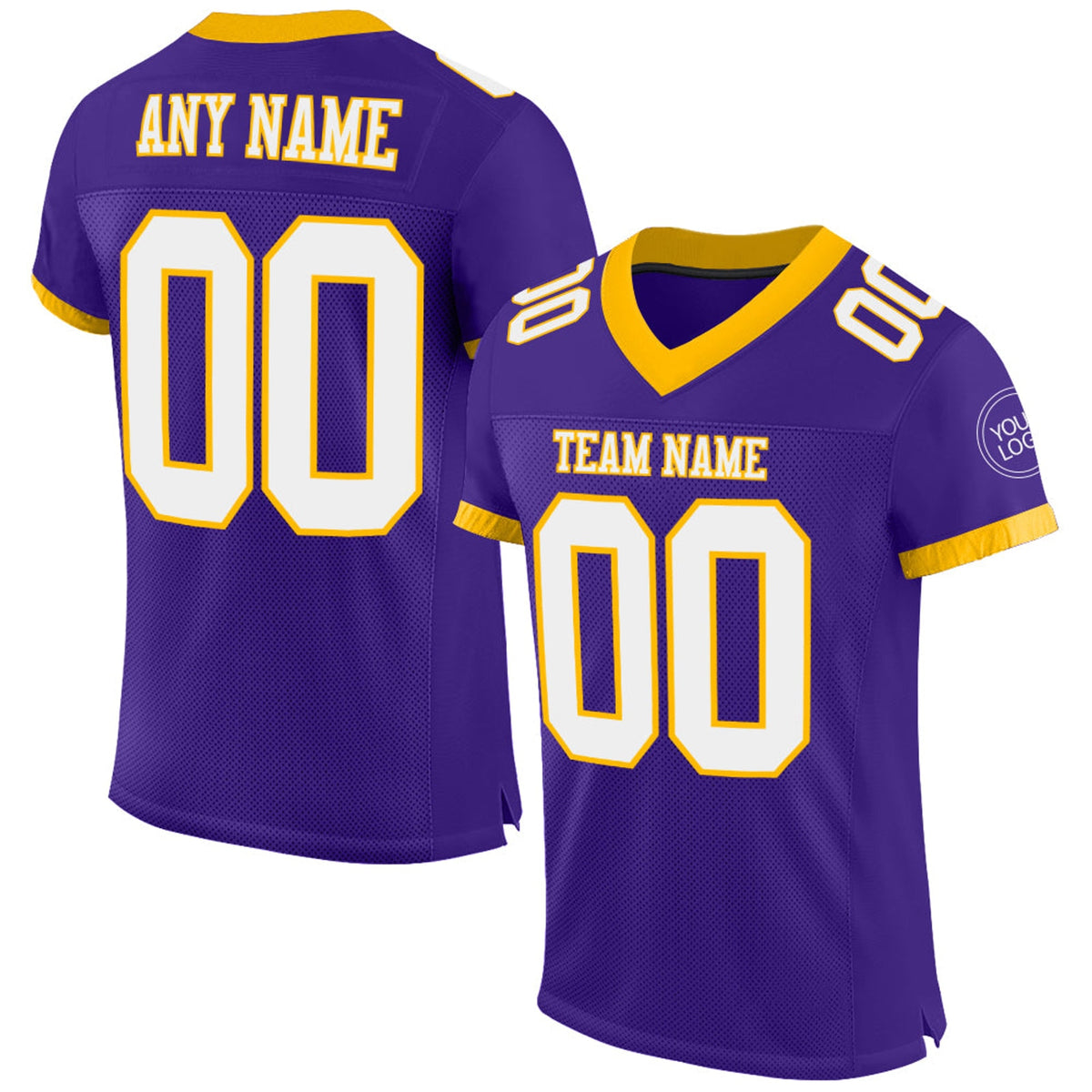 Custom Purple White-Gold Mesh Football Jersey - 1