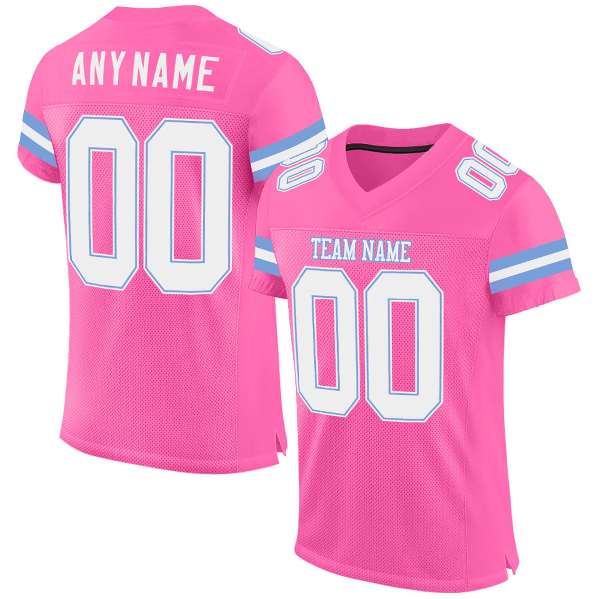 Custom Pink White-Light Blue Mesh Football Jersey - 1