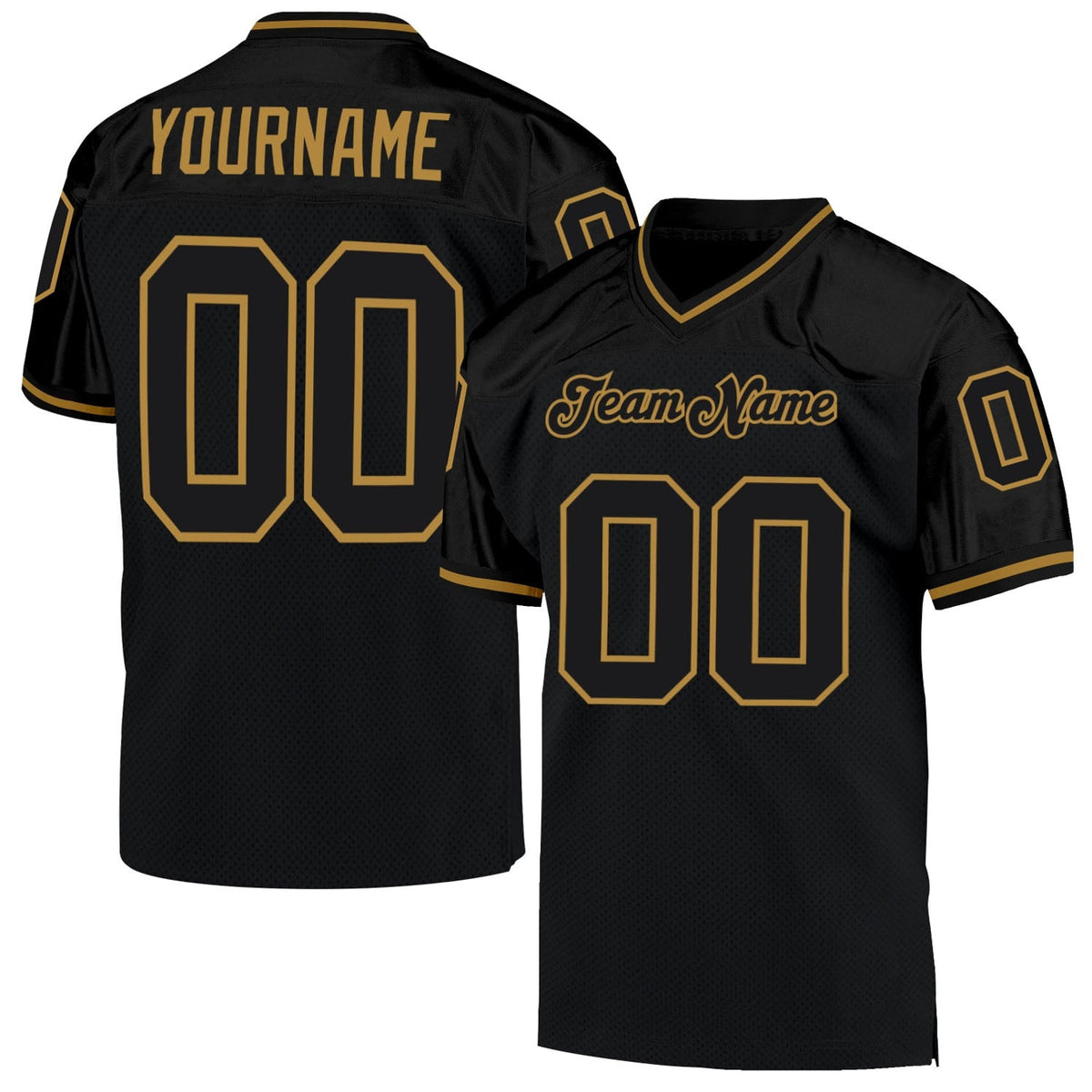 Custom Black Black-Old Gold Mesh Throwback Football Jersey - 1