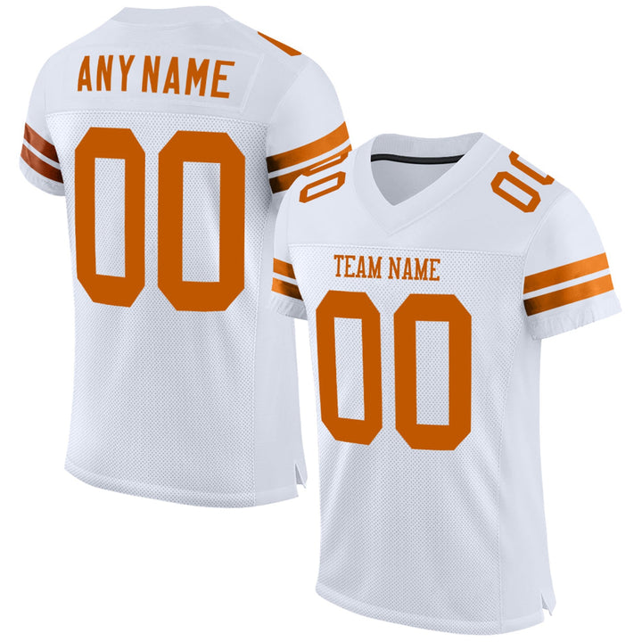 Custom White Burnt Orange Football Jersey – Personalized Team Name and Number