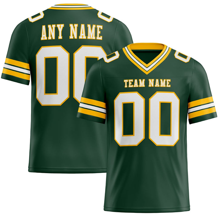 Custom Forest Green Gold Football Jersey – Personalized Team Name and Number